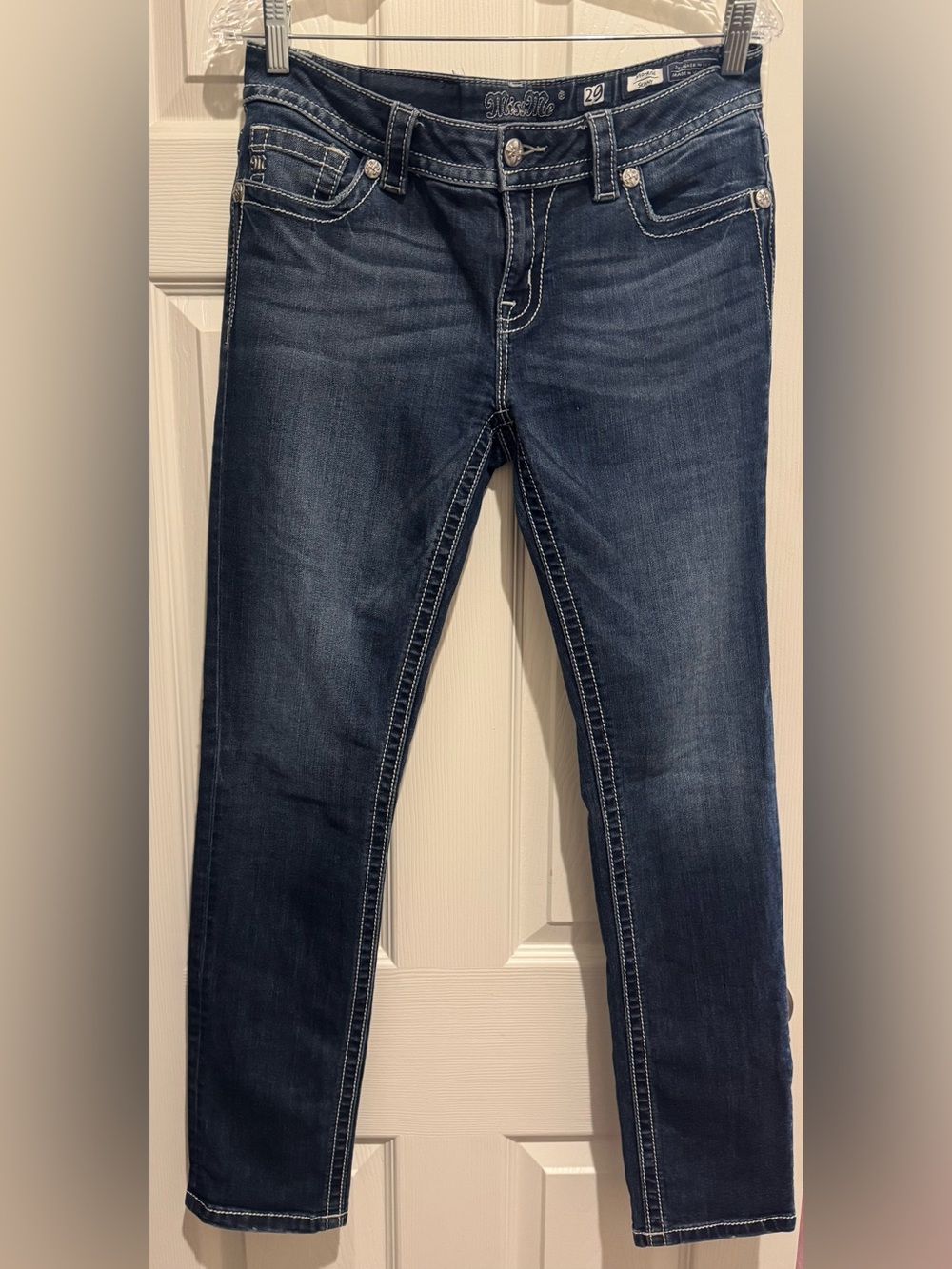 Miss Me Women's Dark Blue Boot Cut Jeans with Contrast Stitch - Picture 2 of 9